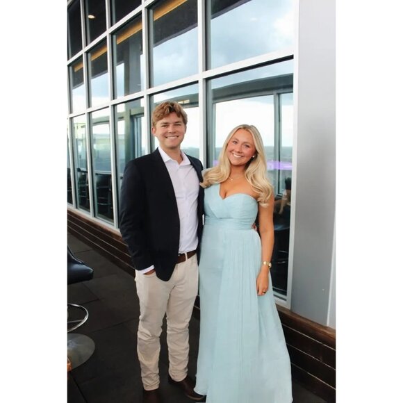 Badgley Mischka Blue Draped One-Shoulder Evening Gown – Women’s Size 8 - Picture 8 of 10